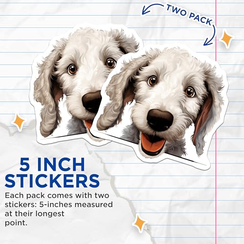 (2 Pack) Cute Dog Face Stickers - Adorable Puppy - Pet Lover Decal - 5" On Longest Side - Sticks to Smooth Flat Surfaces - Made in USA - BMCS9858