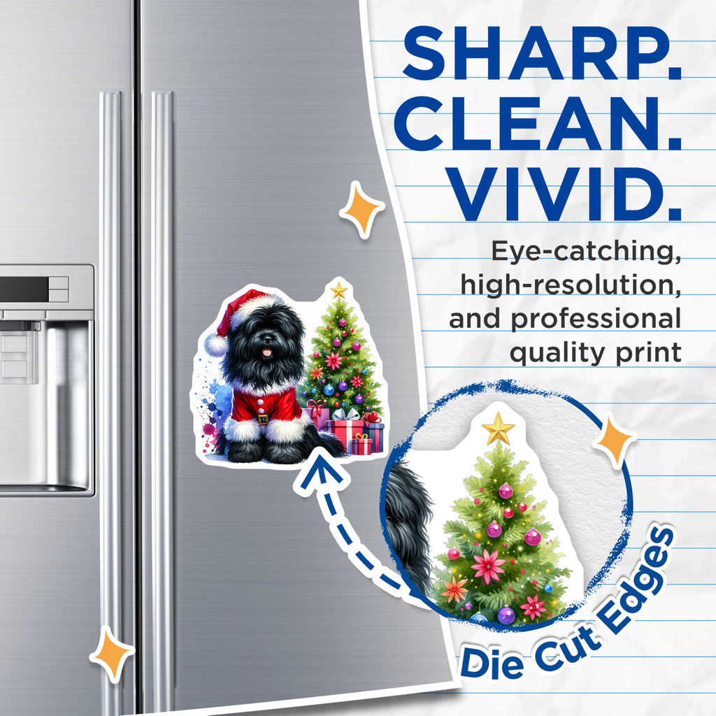 (2 Pack) Black Dog Santa Magnets - Cute Shaggy Dog Christmas Decor - Holiday Pet Lover Present - 5 Inches On Longest Side - Thick Durable Magnet - Made in USA - MAG26359