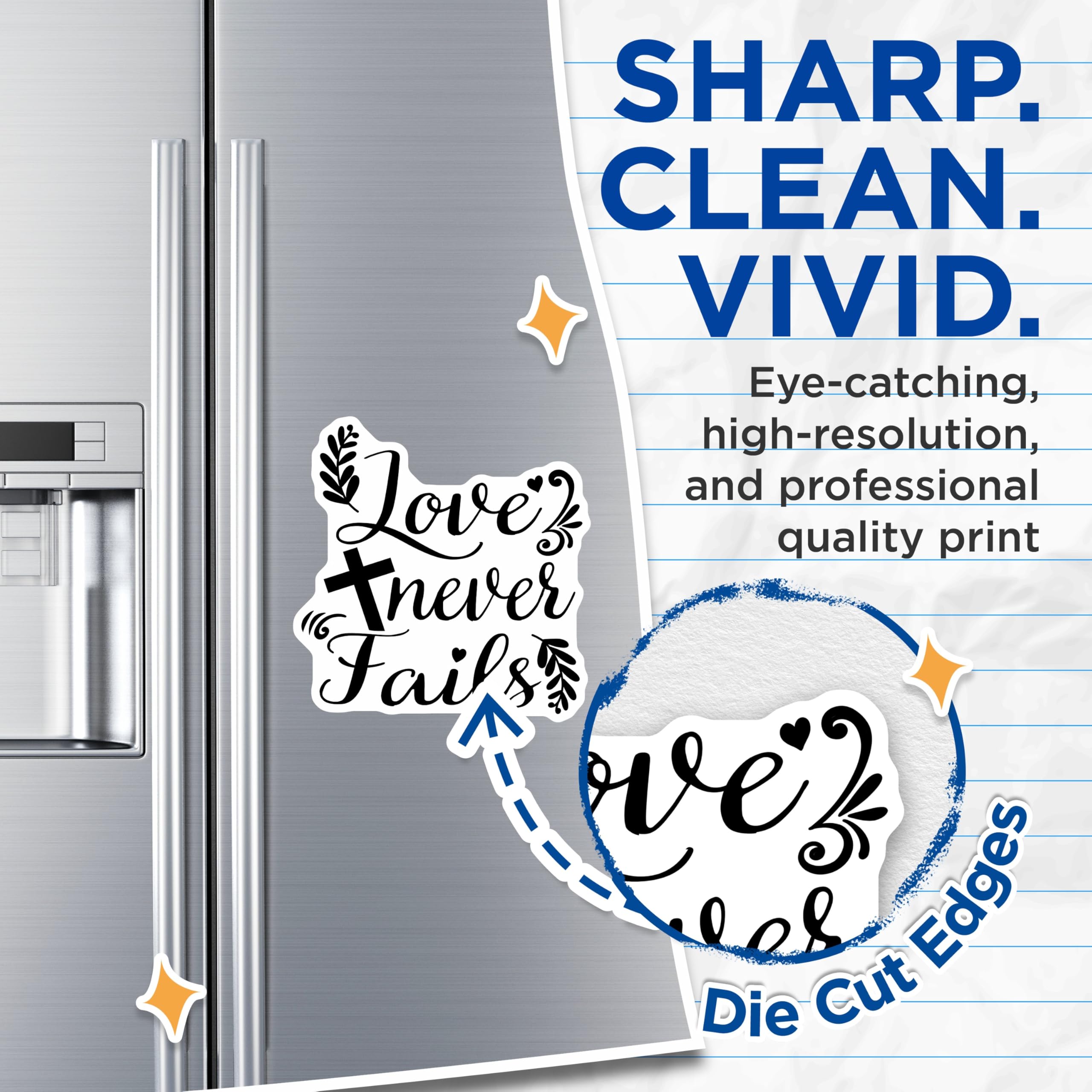 (2 Pack) Love Never Fails Magnets - Inspirational Fridge Magnets - Christian Decor Home - 5" On Longest Side - Premium Magnet - for Cars, Refrigerators, Toolboxes, Lockers - Made in USA - MAG16573