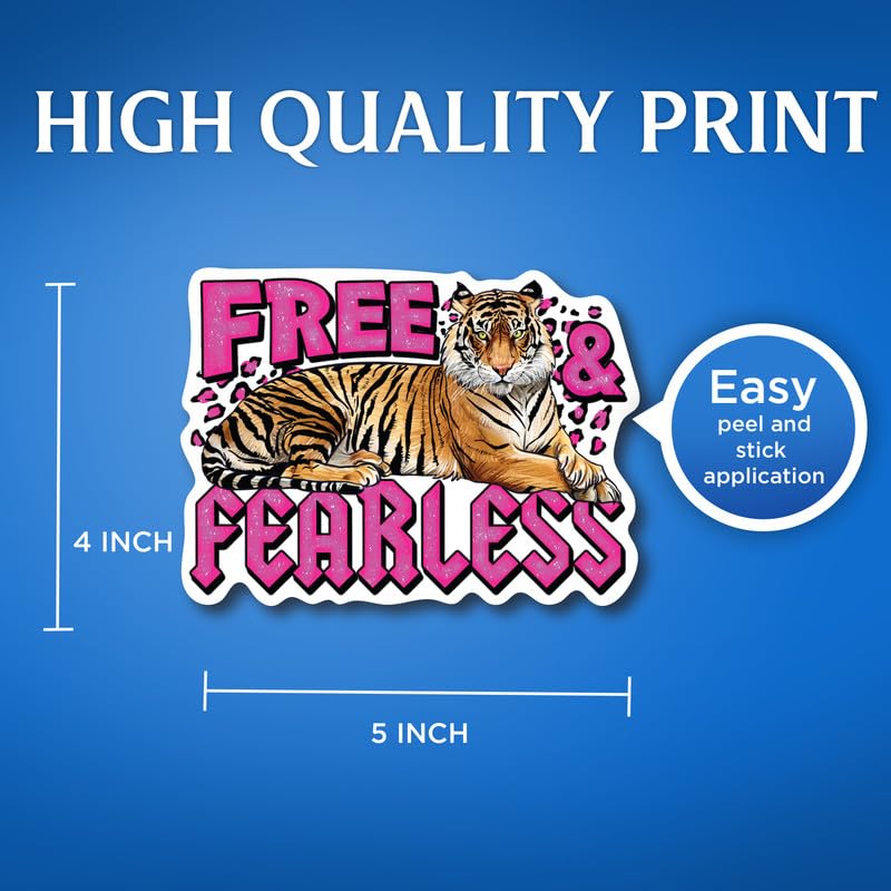 (2 Pack) Free & Fearless - Cool Retro Tiger Stickers - 5" On Longest Side - for Car, Truck, SUV - Easy Peel and Stick Vinyl Decals - Made in USA - BMCS0105