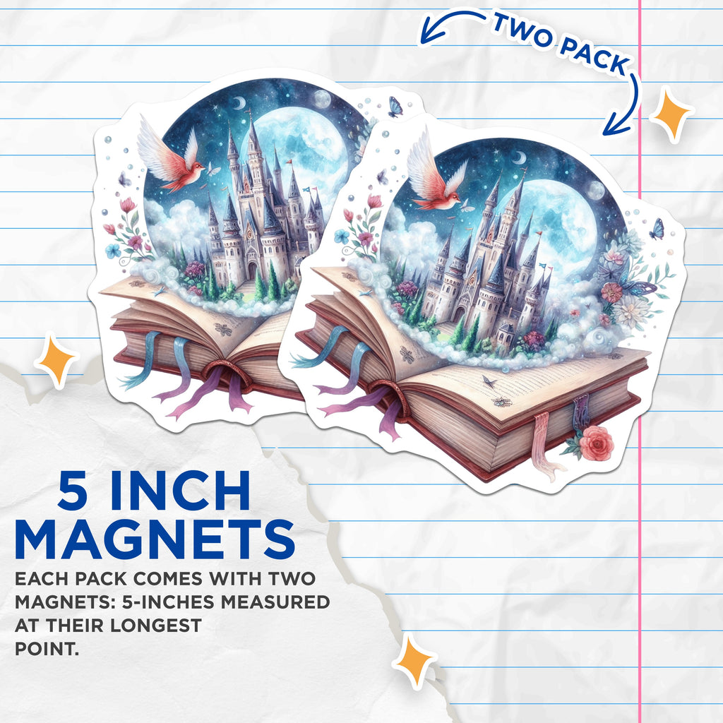 (2 Pack) Fairytale Castle Magnets - Storybook Fantasy Decor - Book Lover Reader Imagination Art - 5 Inches On Longest Side - Thick Durable Magnet - Made in USA - MAG36120
