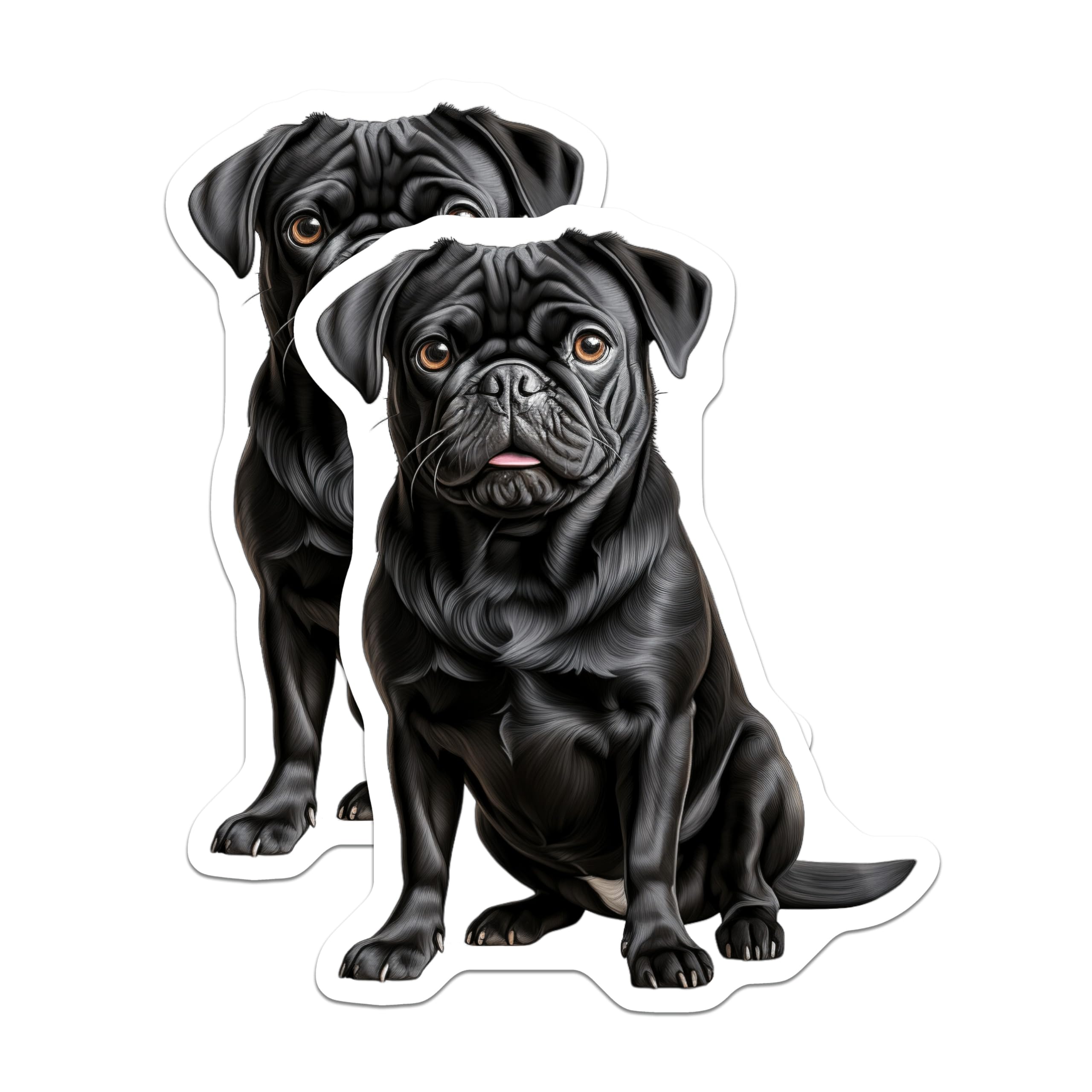 (2 Pack) Black Pug Refrigerator Magnets - Wrinkled Dog Breed Art - Pet Lover Kitchen Decor - 5 Inches On Longest Side - Thick Durable Magnet - Made in USA - MAG24905