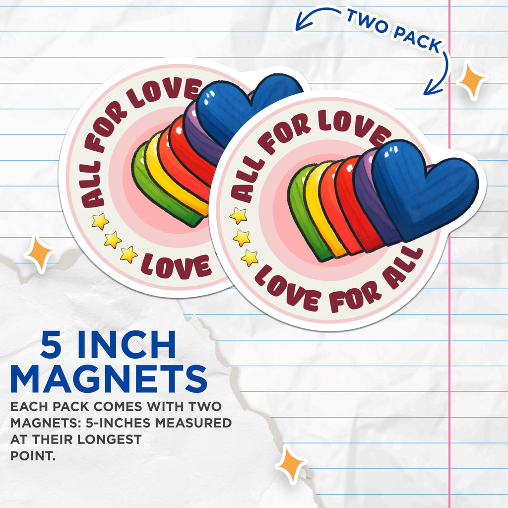 (2 Pack) Pride Heart Magnets - LGBTQ Home Decor - Love for All Fridge Magnets - 5" On Longest Side - Premium Magnet - for Cars, Refrigerators, Toolboxes, Lockers - Made in USA - MAG17103