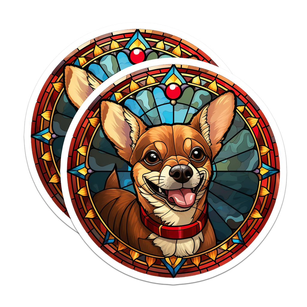 (2 Pack) Chihuahua Magnets - Stained Glass Dog Art - Cute Pet Owner Decor - 5 Inches On Longest Side - Thick Durable Magnet - Made in USA - MAG27409