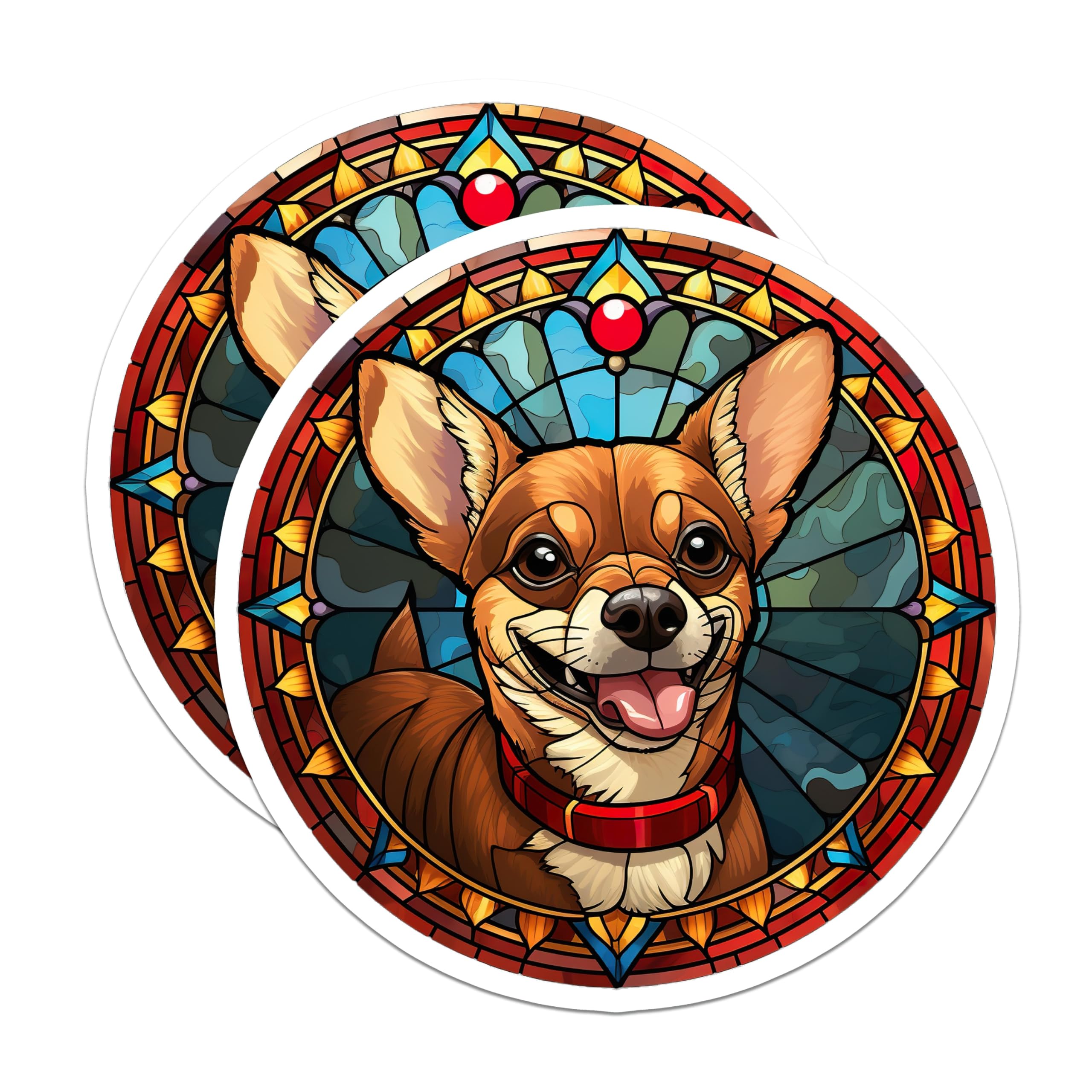 (2 Pack) Chihuahua Magnets - Stained Glass Dog Art - Cute Pet Owner Decor - 5 Inches On Longest Side - Thick Durable Magnet - Made in USA - MAG27409