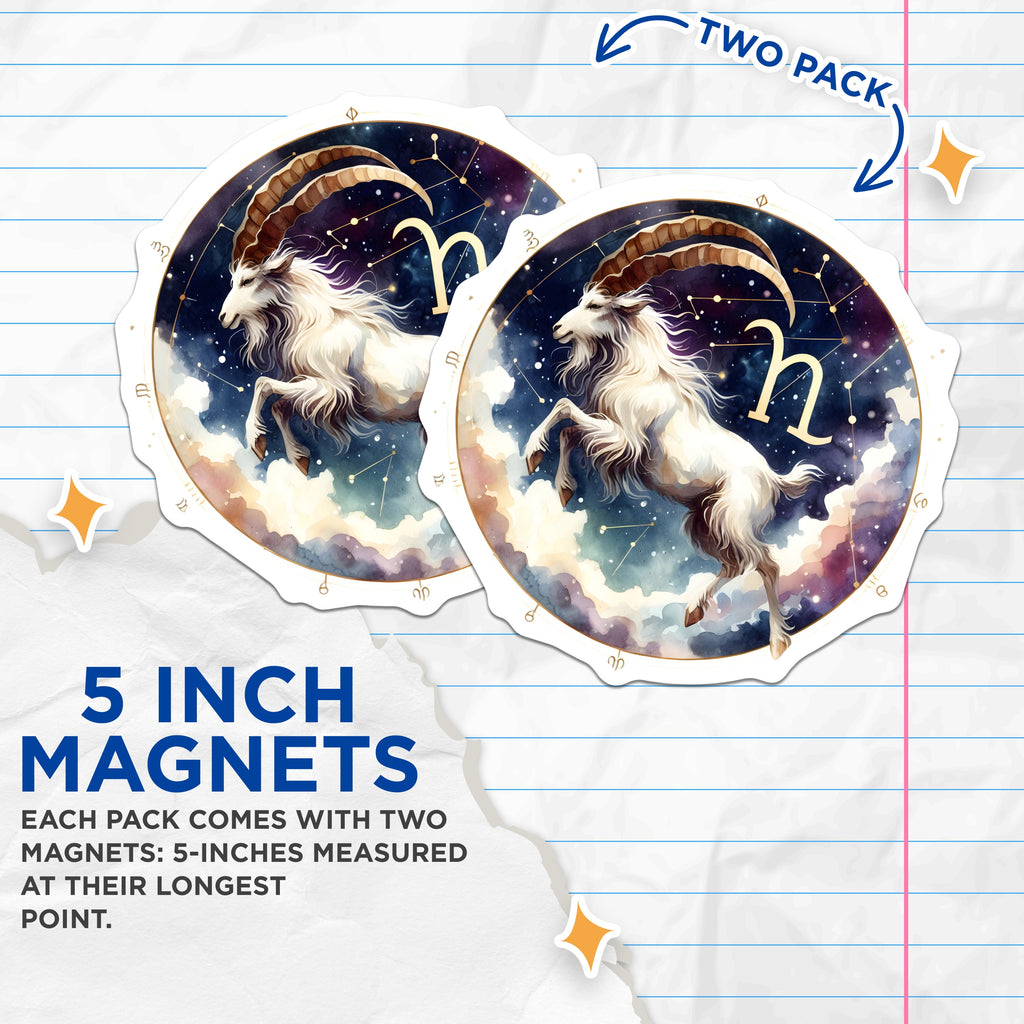 (2 Pack) Capricorn Magnets - Zodiac Sign Art - Astrology Decor Celestial - 5 Inches On Longest Side - Thick Durable Magnet - Made in USA - MAG36721
