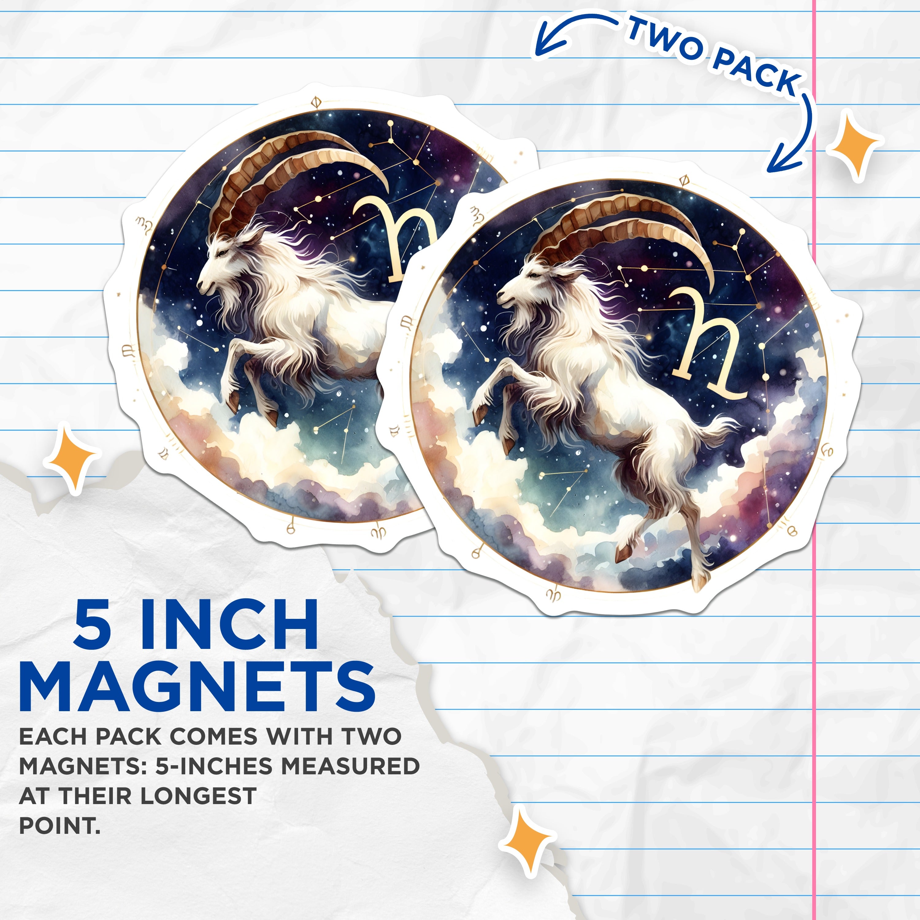 (2 Pack) Capricorn Magnets - Zodiac Sign Art - Astrology Decor Celestial - 5 Inches On Longest Side - Thick Durable Magnet - Made in USA - MAG36721