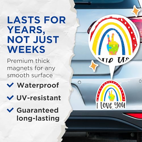 (2 Pack) I Love You Rainbow Magnets - Puzzle Piece Peace Sign - Colorful Autism Awareness - 5" On Longest Side - for Cars, Fridges, Toolboxes - Made in USA - MAG4276