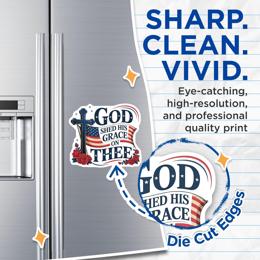 (2 Pack) God Shed His Grace Magnets - Christian Patriotic Decor - American Flag Cross Inspiration - 5 Inches On Longest Side - Thick Durable Magnet - Made in USA - MAG30602