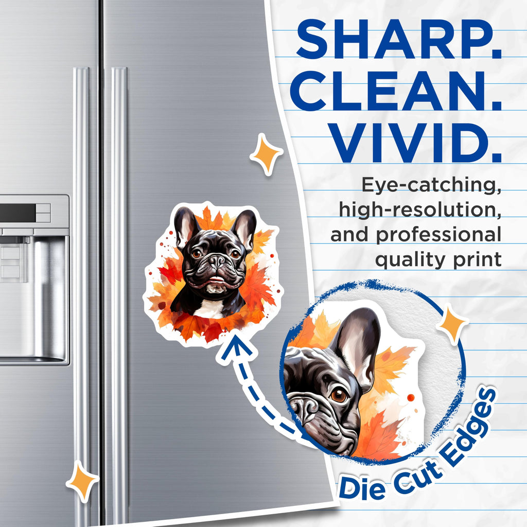 (2 Pack) French Bulldog Magnets - Autumn Leaf Decor - Frenchie Pet Parent Refrigerator Art - 5 Inches On Longest Side - Thick Durable Magnet - Made in USA - MAG30015