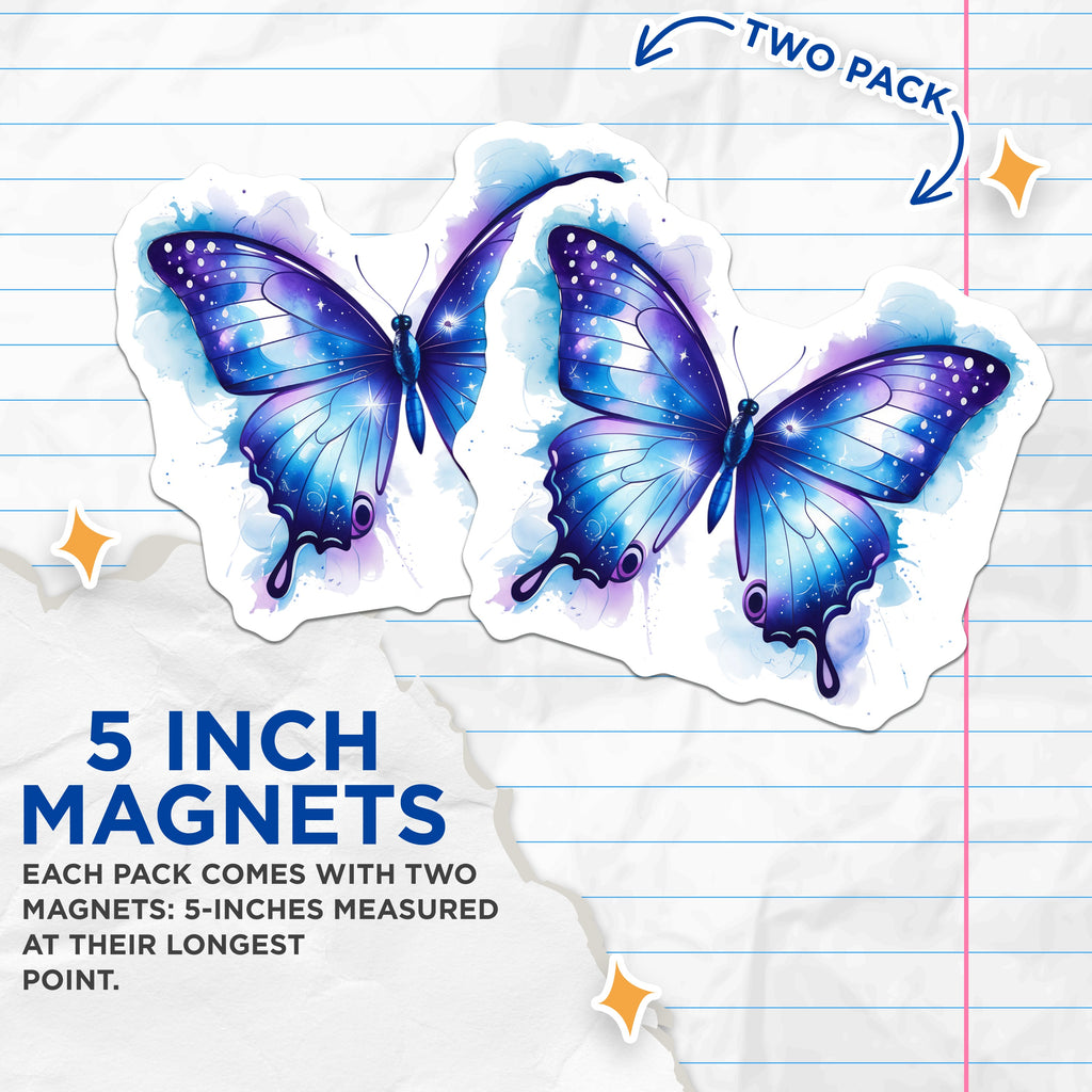 (2 Pack) Celestial Butterfly Magnets - Galaxy Watercolor Art - Ethereal Nature Decor - 5 Inches On Longest Side - Thick Durable Magnet - Made in USA - MAG37428