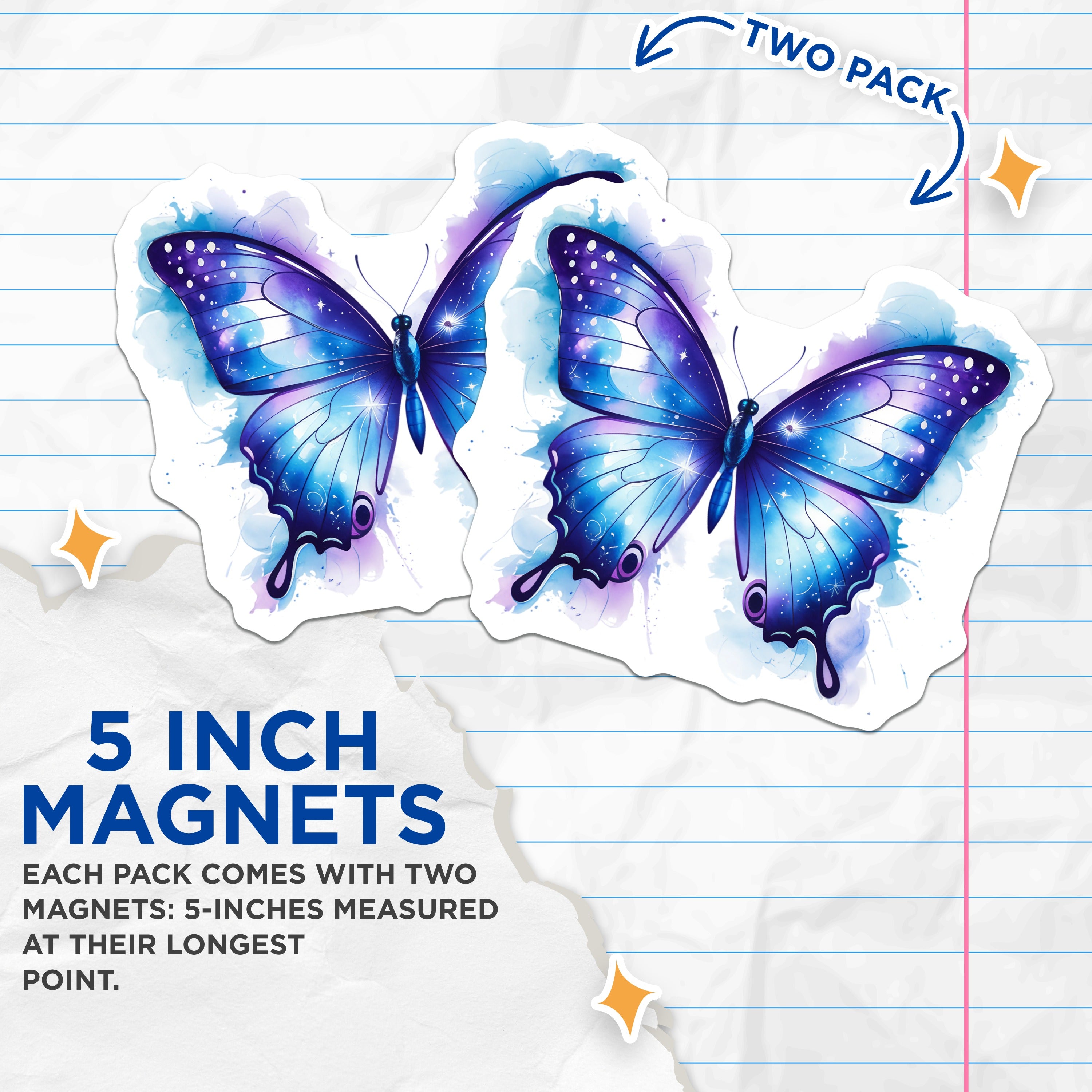 (2 Pack) Celestial Butterfly Magnets - Galaxy Watercolor Art - Ethereal Nature Decor - 5 Inches On Longest Side - Thick Durable Magnet - Made in USA - MAG37428