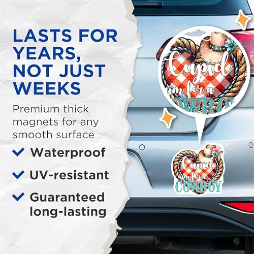 (2 Pack) Cupid Aim for A Cowboy Magnets - Cute Cowboy Theme Magnets - Heart Cowboy Design Magnets - 5" On Longest Side - for Cars, Refrigerators, Toolboxes, Lockers - Made in USA BMCS3150