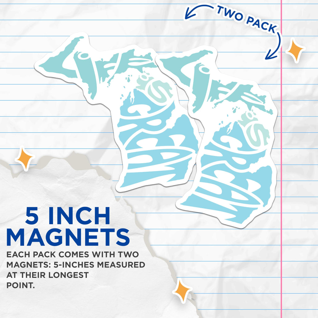 (2 Pack) Michigan Magnets - Great Lakes State Outline Decor - Midwest Lake Life Souvenir - 5 Inches On Longest Side - Thick Durable Magnet - Made in USA - MAG19392