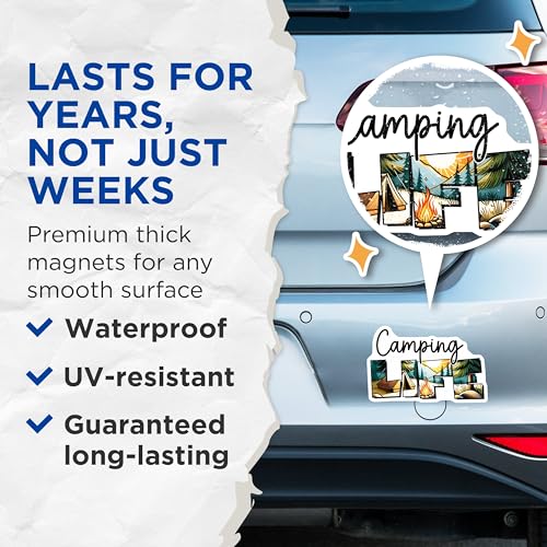 (2 Pack) Camping Life Magnet - Parks and Trails Magnets - Outdoor Adventure Magnet - 5" On Longest Side - for Cars, Refrigerators, Toolboxes, Lockers - Made in USA BMCS3274