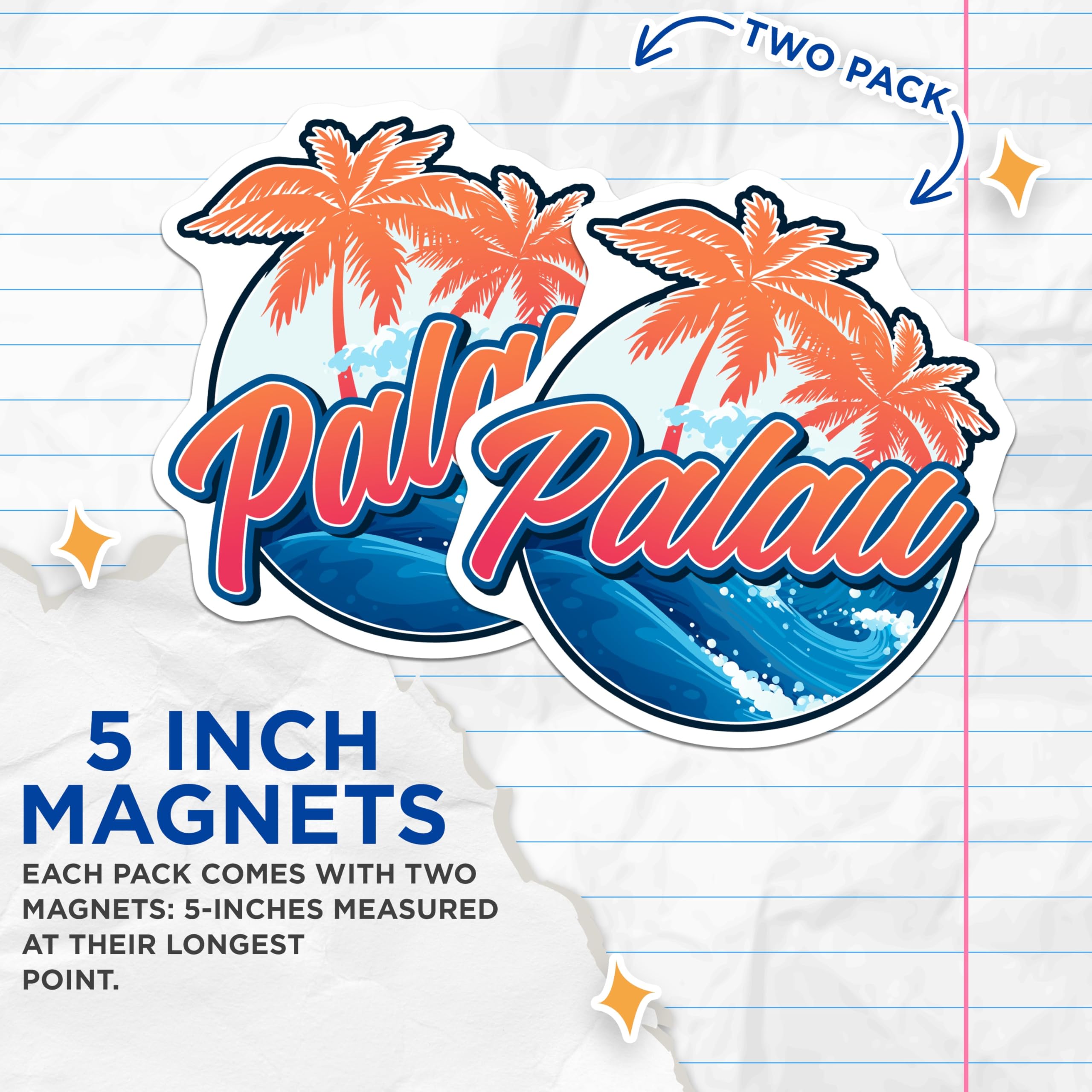 (2 Pack) Palau Tropical Island Travel Magnets - Ocean Waves Beach Refrigerator Decor - Pacific Island Vacation Souvenir - 5 Inches On Longest Side - Thick Durable Magnet - Made in USA - MAG19349