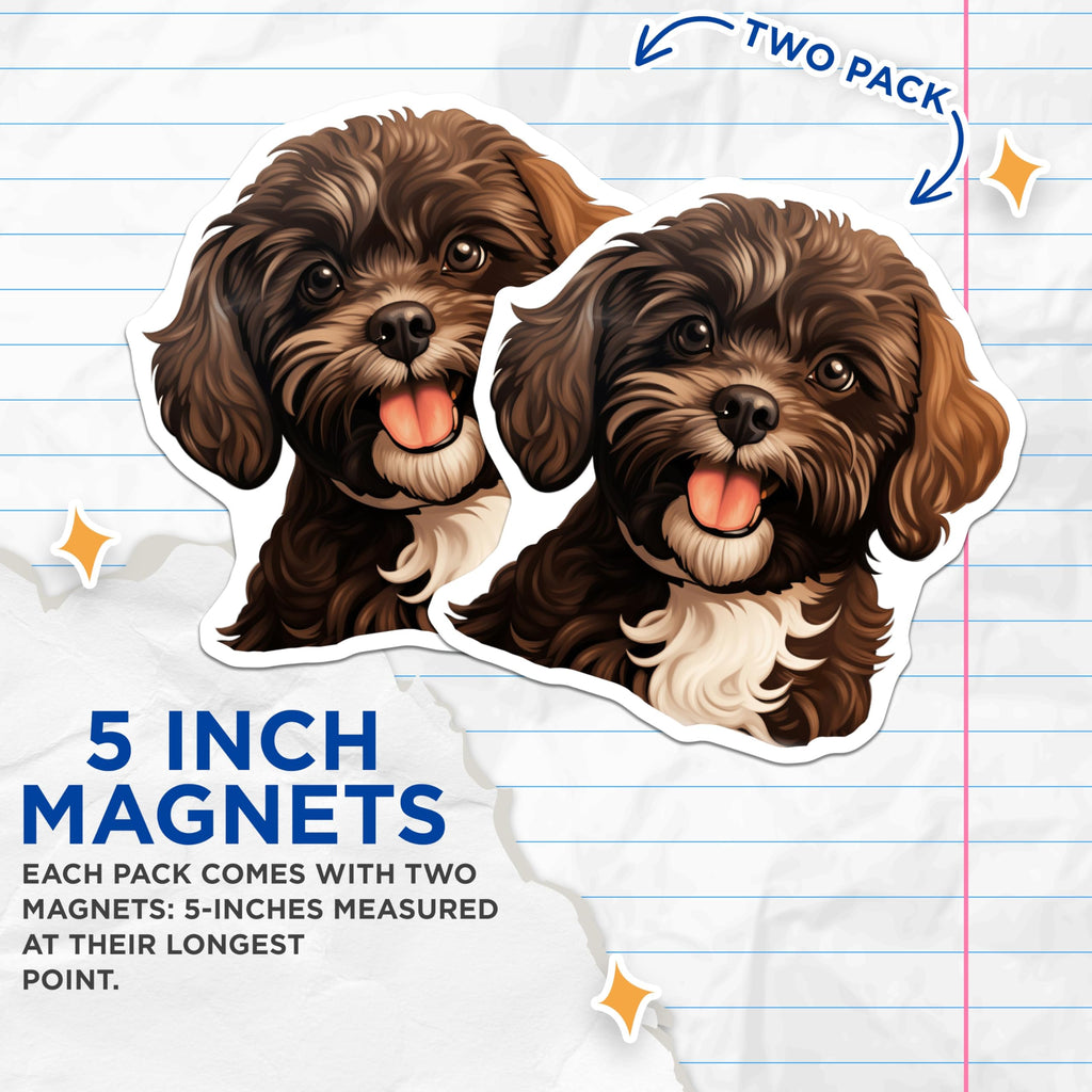 (2 Pack) Cute Puppy Magnets - Fluffy Dog Lover Refrigerator Decor - Adorable Pet Illustration Magnets - 5 Inches On Longest Side - Thick Durable Magnet - Made in USA - MAG25279
