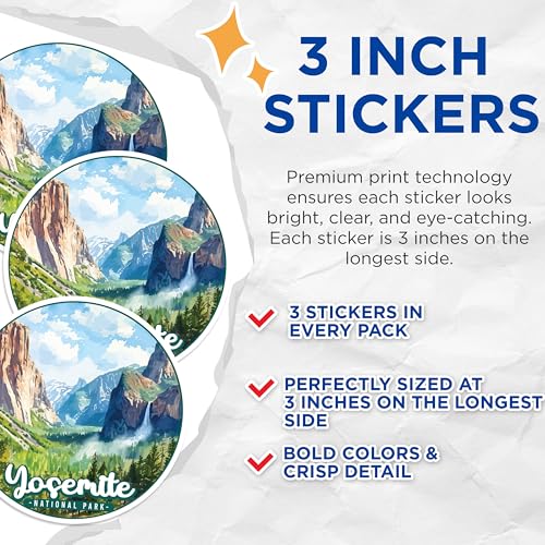(3 Pack) Yosemite Decals - National Park Decal - Laptop Decals - 3 Inches On Longest Side - Easy Peel & Apply - Made in USA - 3MCS0492