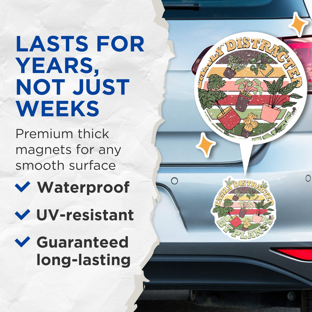(2 Pack) Plant Lover Magnets - Easily Distracted - Indoor Plant Decor - 5" On Longest Side - Premium Magnet - for Cars, Refrigerators, Toolboxes, Lockers - Made in USA - MAG17805