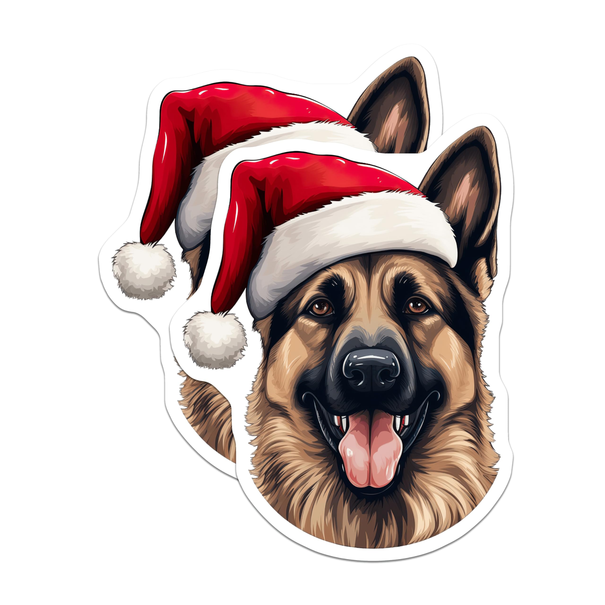 (2 Pack) German Shepherd Christmas Magnets - Santa Dog Holiday Decor - Dog Owner Presents - 5 Inches On Longest Side - Thick Durable Magnet - Made in USA - MAG30797