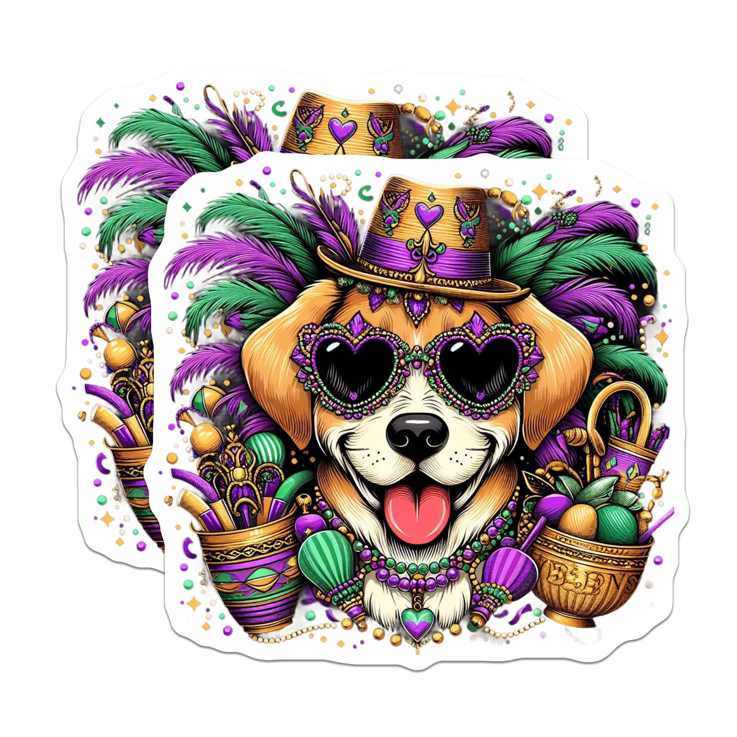 (2 Pack) Mardi Gras Dog Magnets - Cute Puppy - Party Favor Decoration - 5" On Longest Side - Premium Magnet - for Cars, Refrigerators, Toolboxes, Lockers - Made in USA - MAG14496