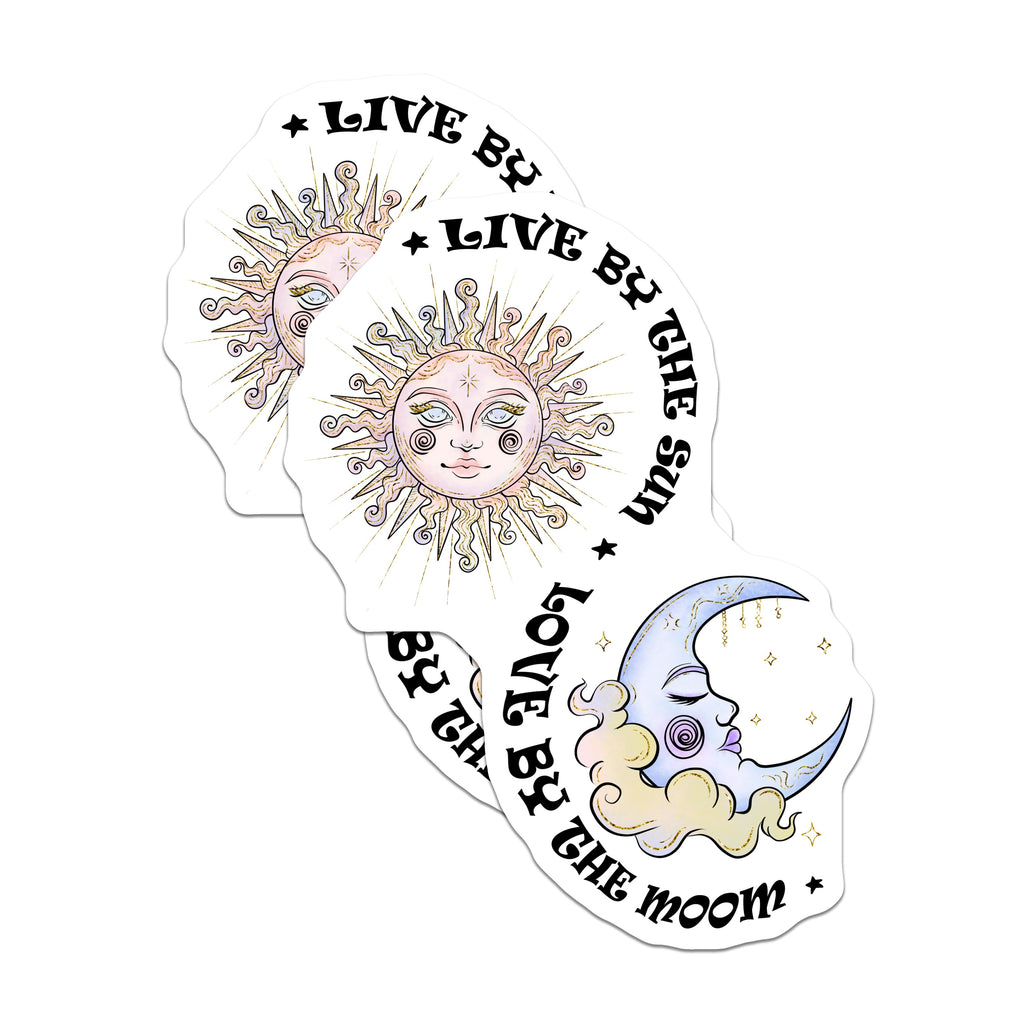 (2 Pack) Sun Moon Celestial Magnets - Live by Sun Love by Moon - Boho Witchy Aesthetic Decor - 5 Inches On Longest Side - Thick Durable Magnet - Made in USA - MAG36690
