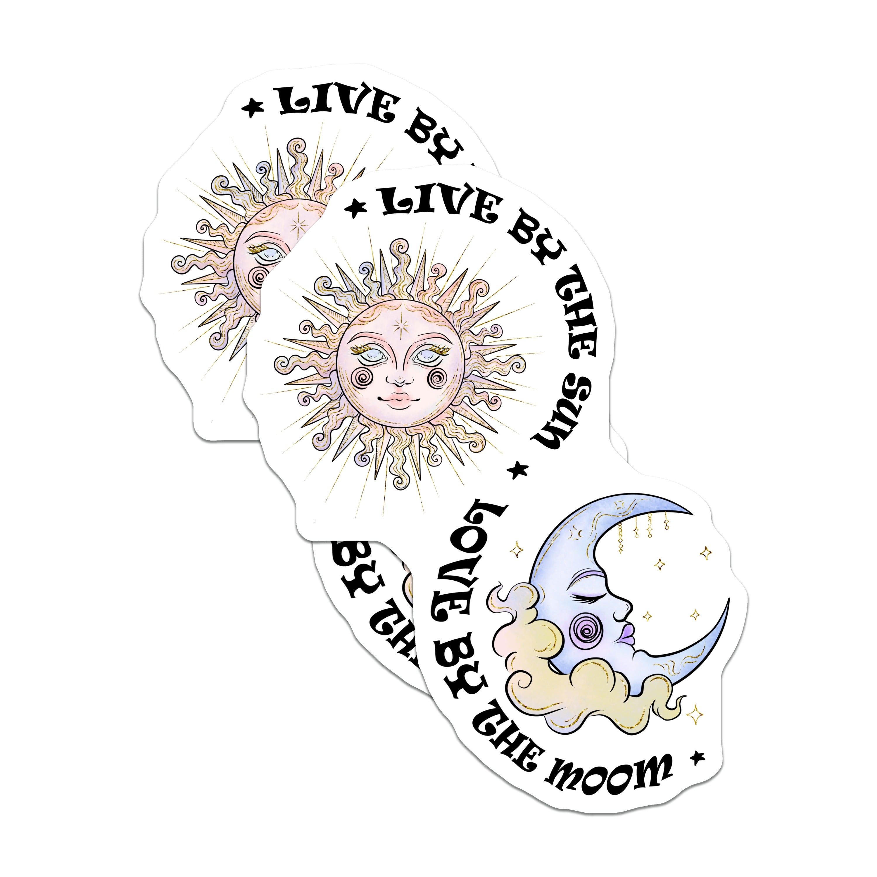 (2 Pack) Sun Moon Celestial Magnets - Live by Sun Love by Moon - Boho Witchy Aesthetic Decor - 5 Inches On Longest Side - Thick Durable Magnet - Made in USA - MAG36690