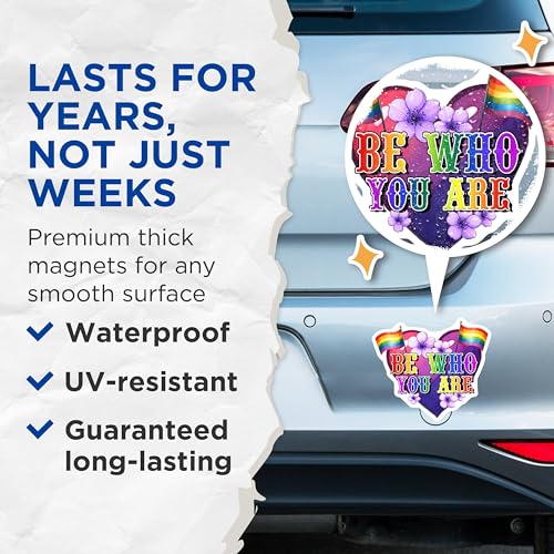 (2 Pack) Be Who You are Magnets - Pride Heart Art - Inspirational Rainbow Decor - LGBTQ Positive Message - 5" On Longest Side - for Cars, Fridges, Toolboxes - Made in USA - MAG8266