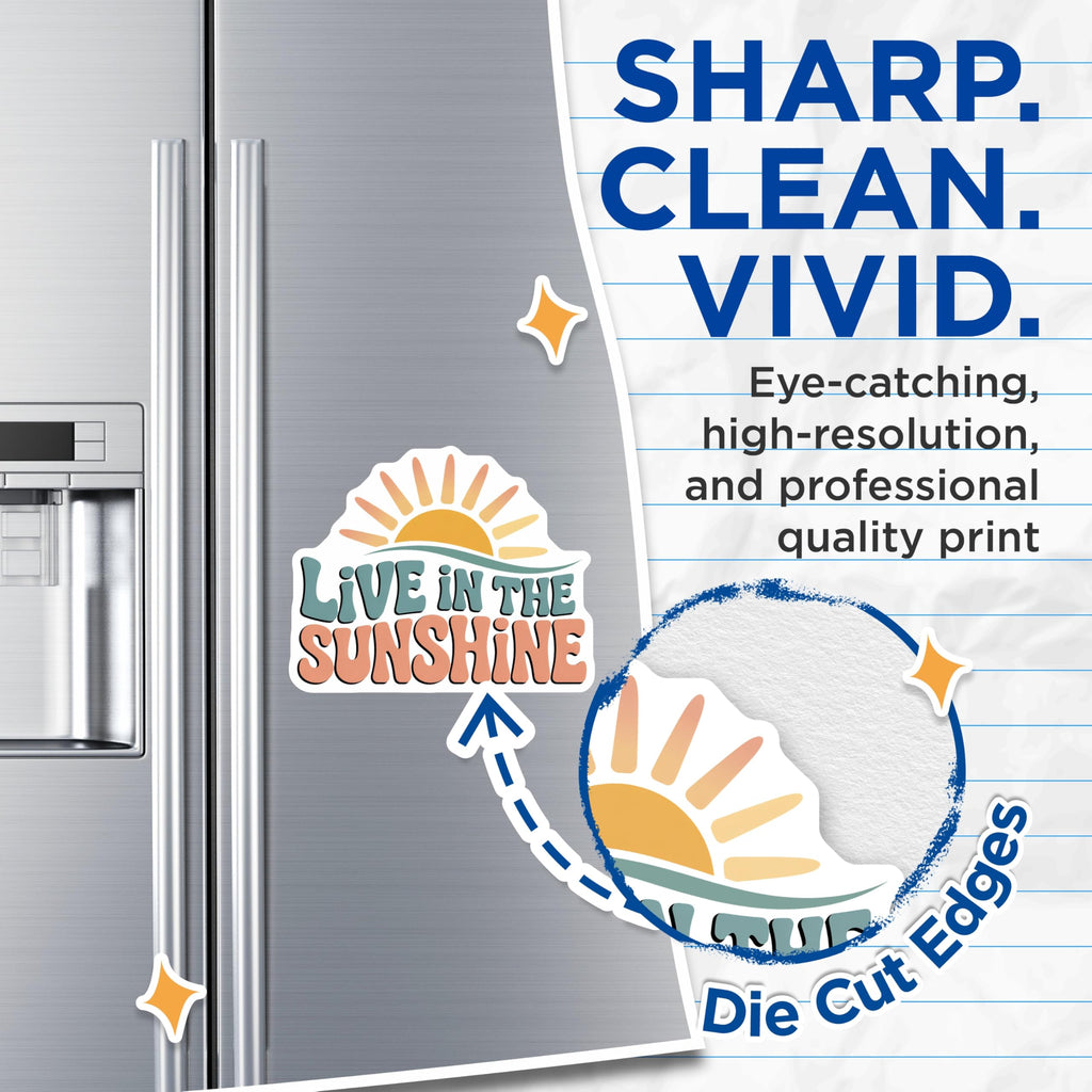 (2 Pack) Live in the Sunshine Magnets - Retro Sunshine Decor - Inspirational Fridge Magnets - 5" On Longest Side - Premium Magnet - for Cars, Refrigerators, Toolboxes, Lockers - Made in USA - MAG17766