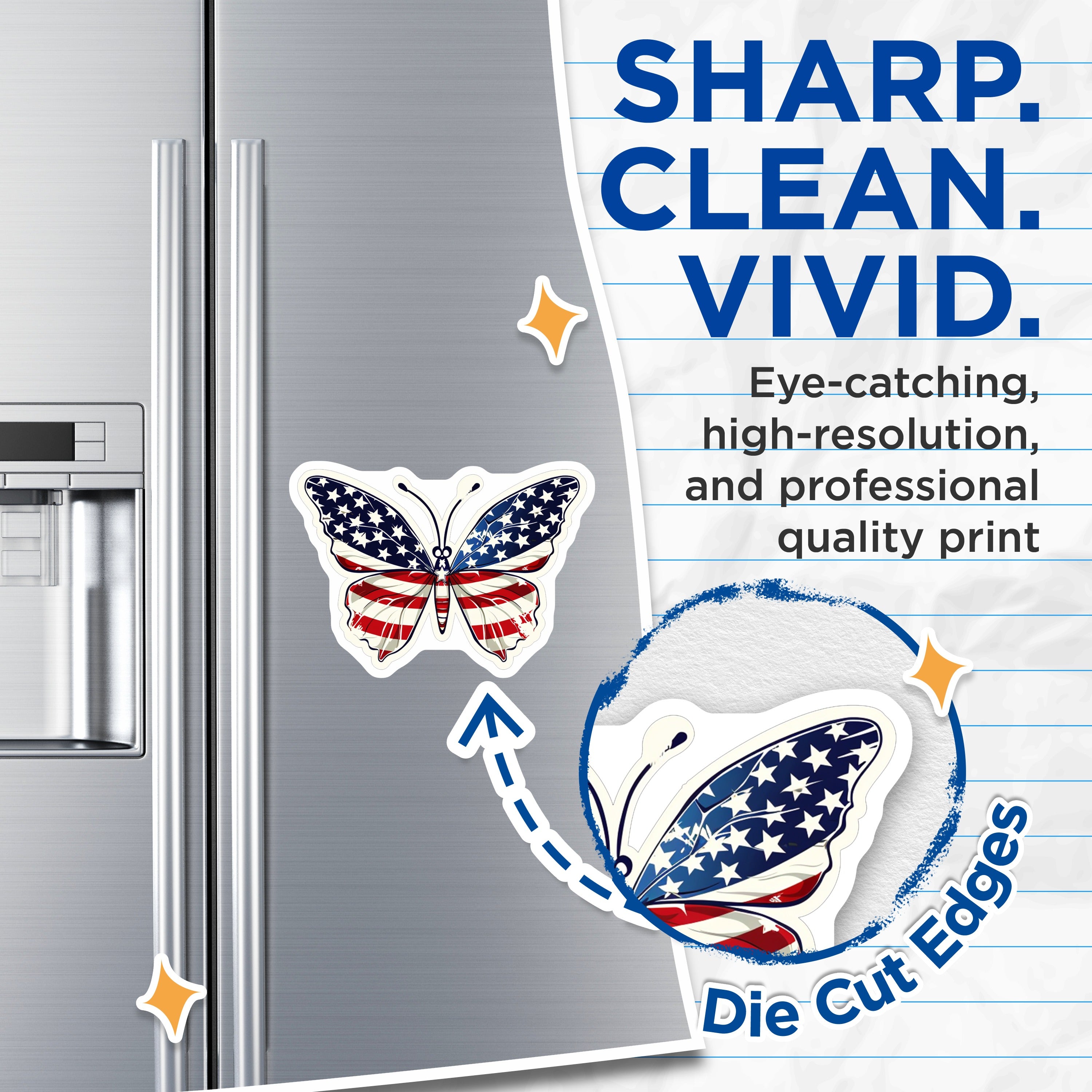 (2 Pack) American Flag Butterfly Magnets - Patriotic USA Decor - Independence Day Fridge Sticker - 5 Inches On Longest Side - Thick Durable Magnet - Made in USA - MAG37763