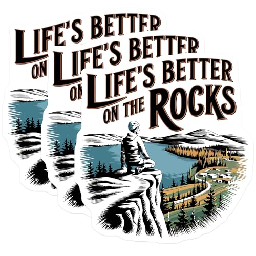 (3 Pack) Rock Climbing Decals - Life s Better On The Rocks - Climber Laptop Stickers - 3 Inches On Longest Side - Easy Peel & Apply - Made in USA - 3MCS4571
