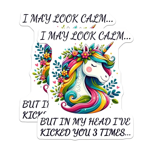 (2 Pack) Funny Unicorn Stickers - Humorous Animal Stickers - Quirky Sarcastic Stickers - 5" On Longest Side - Sticks to Smooth Flat Surfaces - Made in USA - BMCS5649
