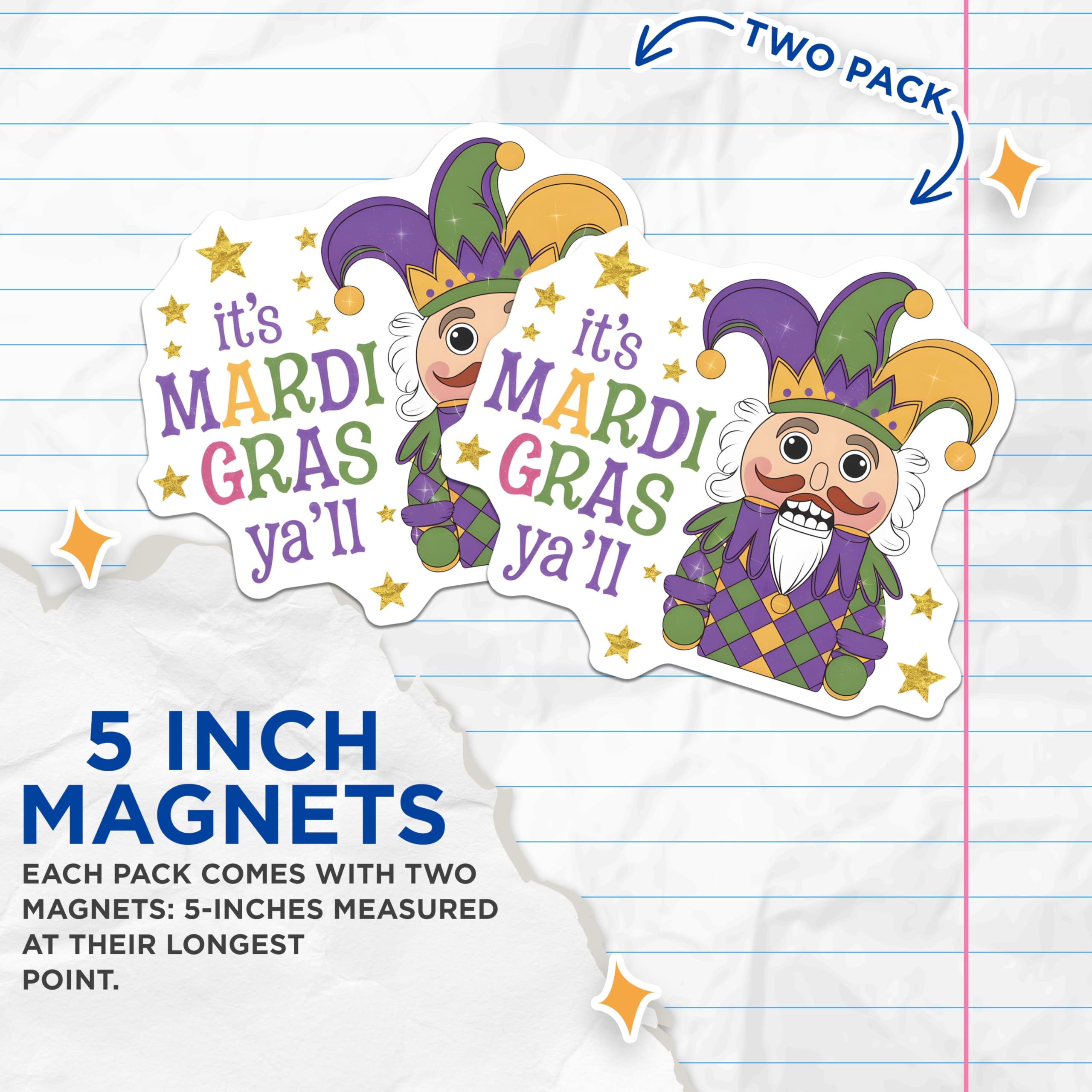 (2 Pack) Mardi Gras Nutcracker Magnets - Holiday Decor - Festive Party Magnet - 5" On Longest Side - Premium Magnet - for Cars, Refrigerators, Toolboxes, Lockers - Made in USA - MAG14418