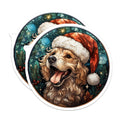 (2 Pack) Christmas Dog Magnets - Santa Hat Pet Decor - Stained Glass Animal Art - 5 Inches On Longest Side - Thick Durable Magnet - Made in USA - MAG27886