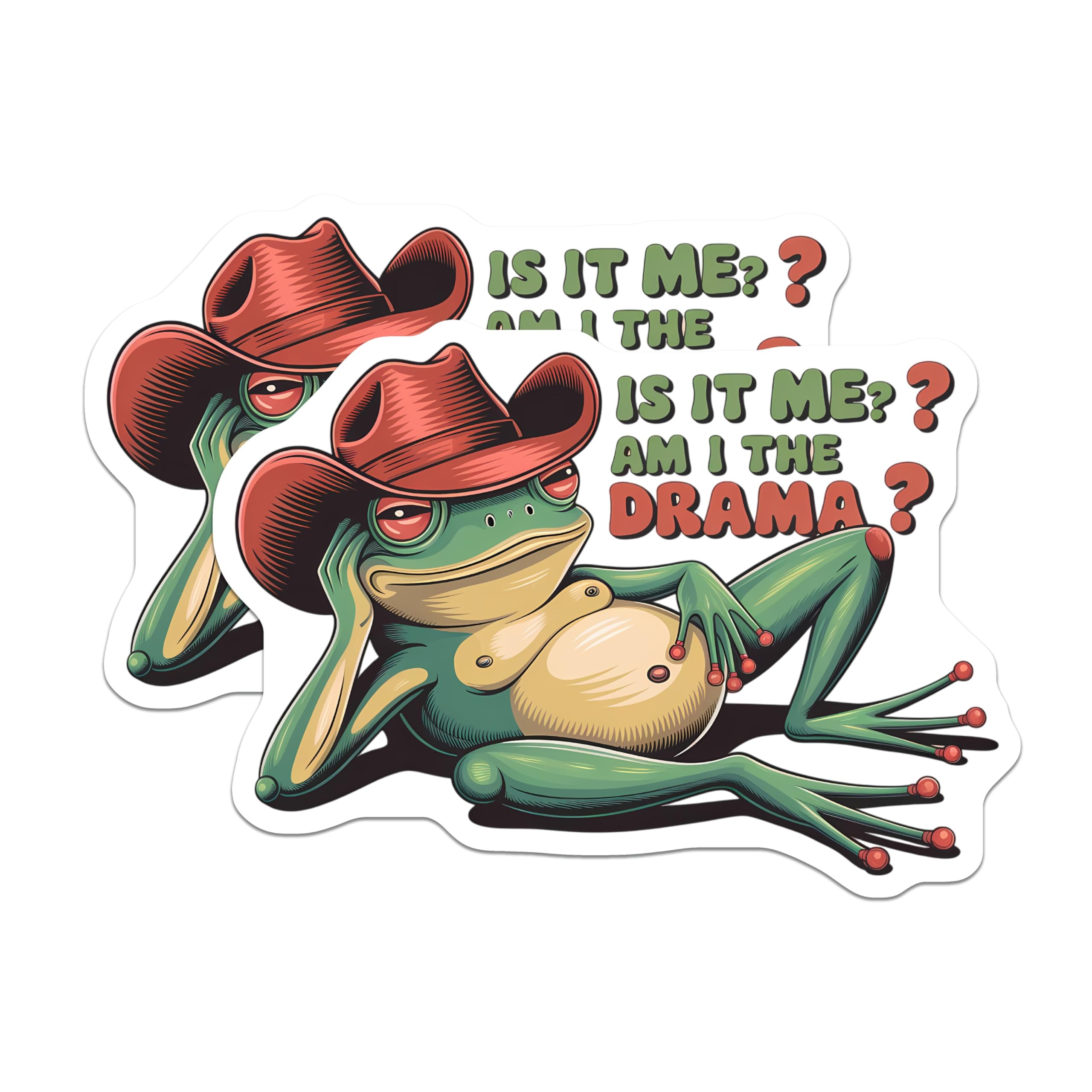 (2 Pack) Drama Frog Magnets - Sassy Amphibian Art - Cowboy Hat Meme - Refrigerator Humor - 5 Inches On Longest Side - Thick Durable Magnet - Made in USA - MAG22986