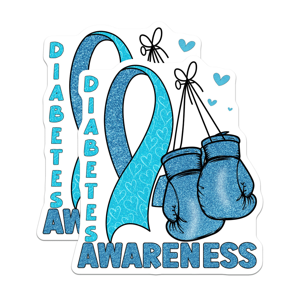 (2 Pack) Diabetes Awareness Magnets - Blue Ribbon Support - Diabetes Fighter - Medical Advocacy Decor - 5 Inches On Longest Side - Thick Durable Magnet - Made in USA - MAG37292