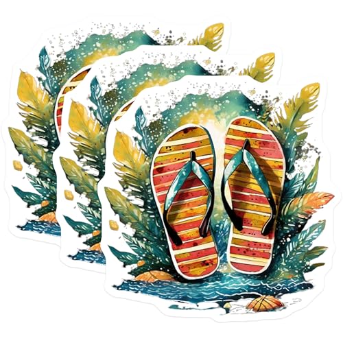(3 Pack) Flip Flop Decals - Tropical Beach Theme - Summer Vibes Decals - 3 Inches On Longest Side - Easy Peel & Apply - Made in USA - 3MCS8085