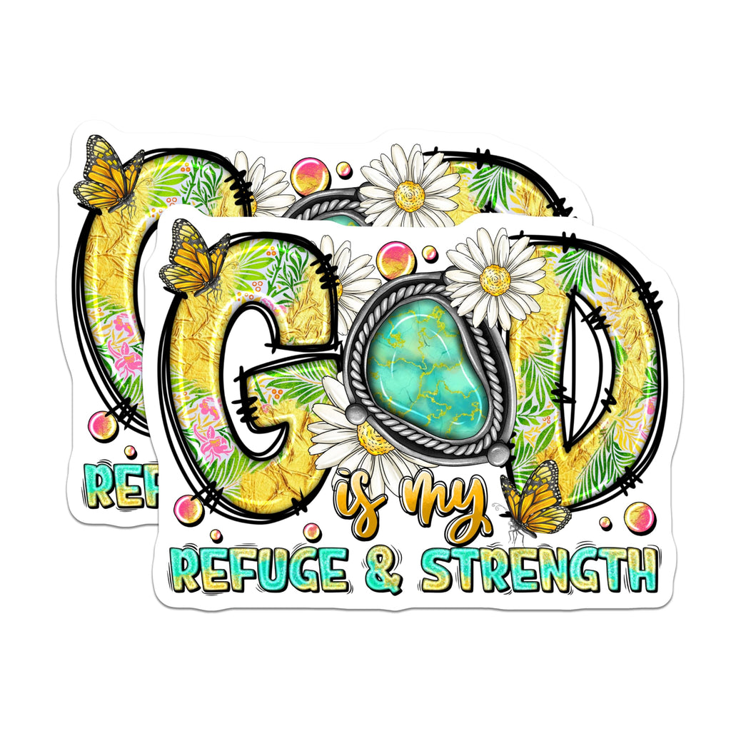 (2 Pack) God is My Refuge Strength Magnets - Christian Faith Decor - Inspirational Boho Design Art - 5 Inches On Longest Side - Thick Durable Magnet - Made in USA - MAG28606
