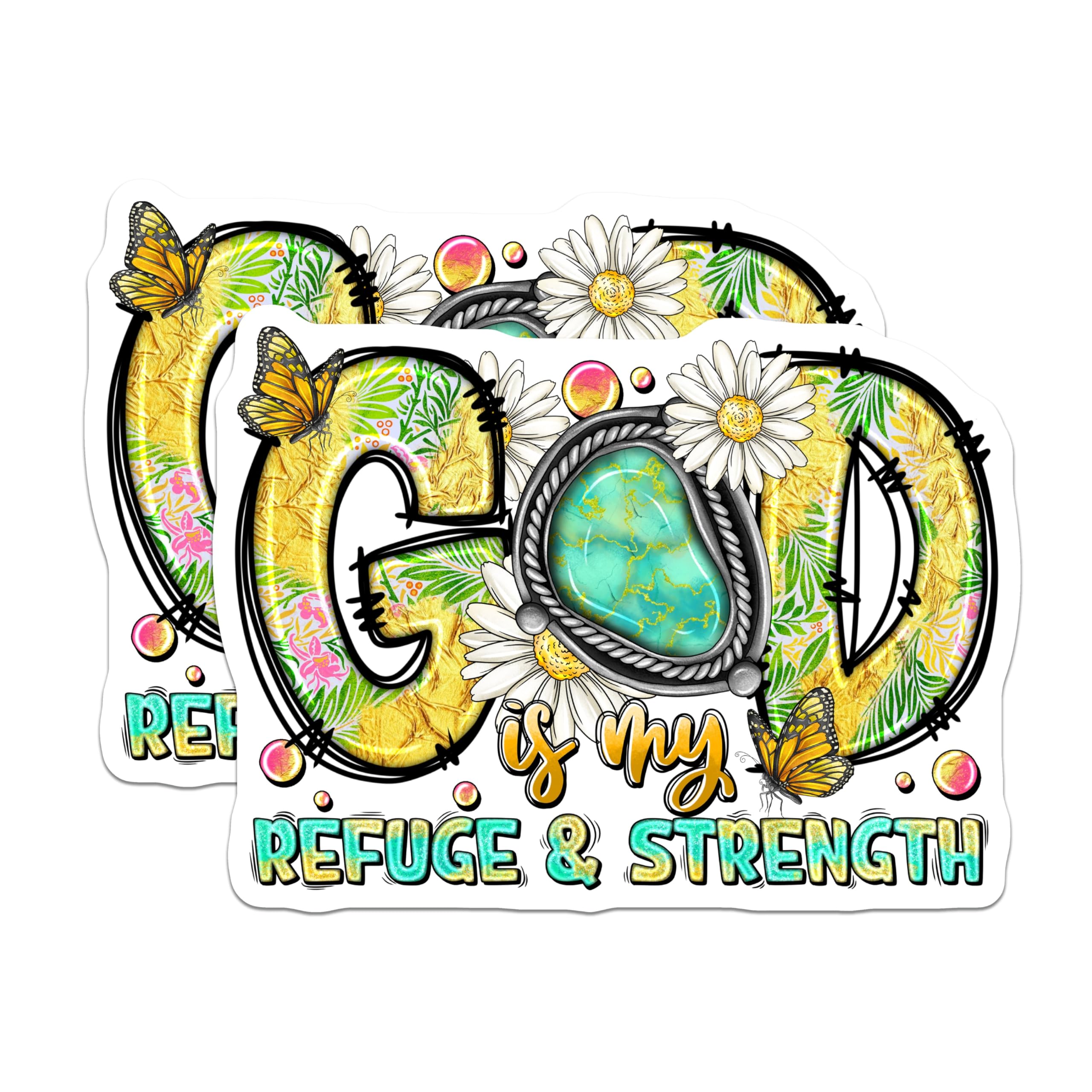 (2 Pack) God is My Refuge Strength Magnets - Christian Faith Decor - Inspirational Boho Design Art - 5 Inches On Longest Side - Thick Durable Magnet - Made in USA - MAG28606