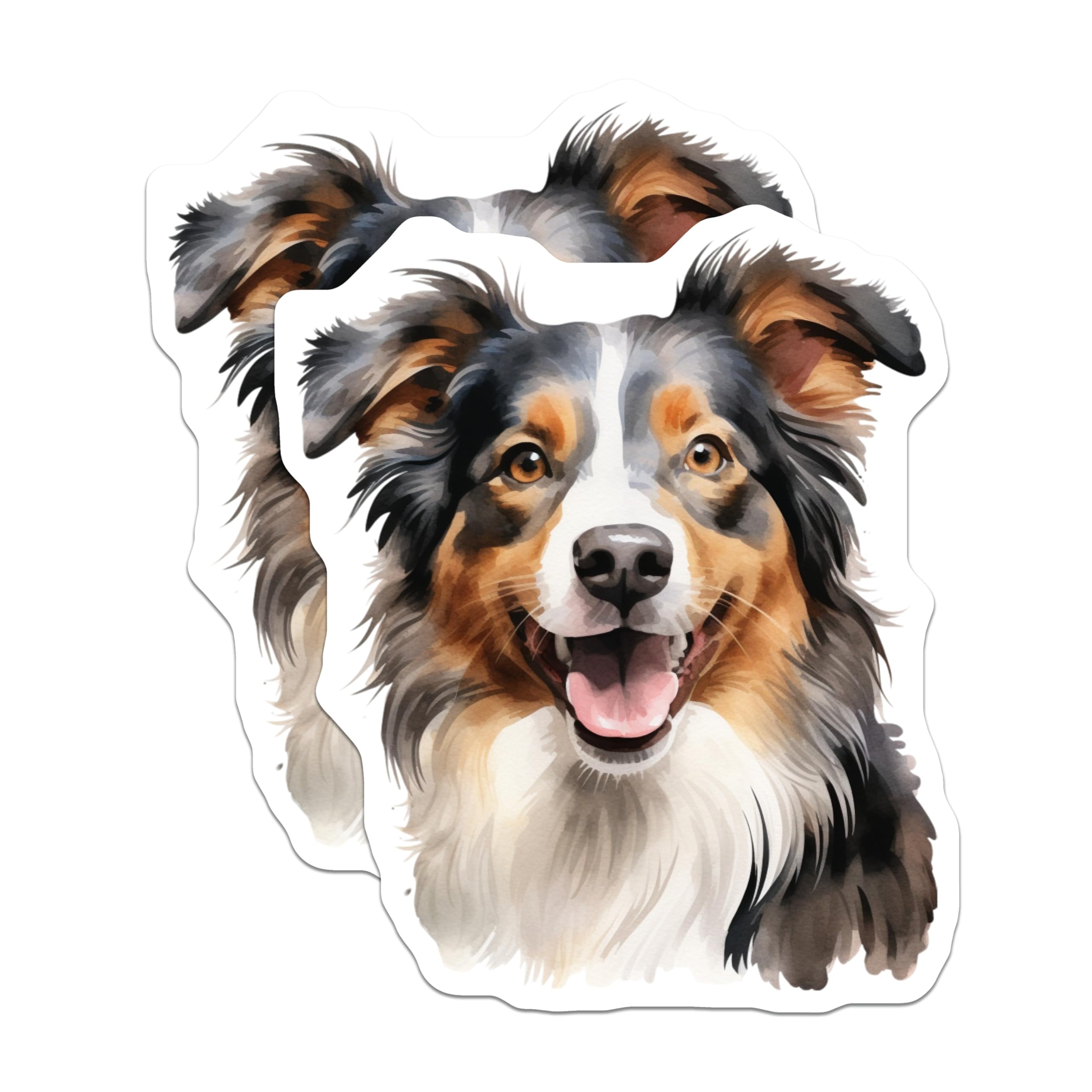 (2 Pack) Australian Shepherd Magnets - Watercolor Aussie Dog Art - Pet Lover Fridge Decor - Happy Pet Parent Home Accent - 5 Inches On Longest Side - Thick Durable Magnet - Made in USA - MAG25675