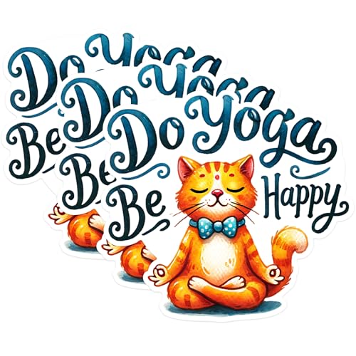 (3 Pack) Yoga Cat Decals - Meditation Kitty - Do Yoga Be Happy Decal - 3 Inches On Longest Side - Easy Peel & Apply - Made in USA - 3MCS1300