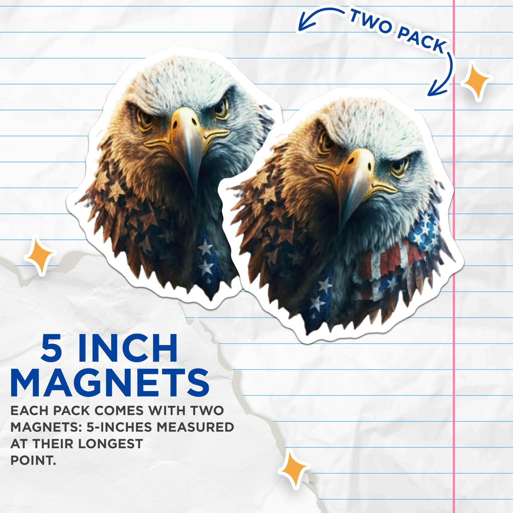 (2 Pack) American Eagle Magnets - Patriotic Decor - USA Flag Art Display - 5 Inches On Longest Side - Thick Durable Magnet - Made in USA - MAG20427