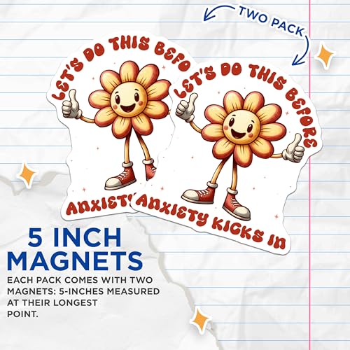 (2 Pack) Motivational Flower Magnets - Positive Affirmation - Funny Mental Health Quote Magnets - 5" On Longest Side - for Cars, Fridges, Toolboxes - Made in USA - MAG3707