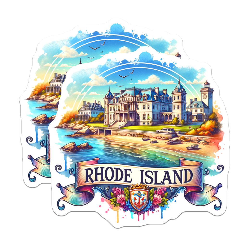 (2 Pack) Rhode Island Landmark Stickers - Scenic Rhode Island Art - Beautiful Coastal Rhode Island Sticker - 5" On Longest Side - Sticks to Smooth Flat Surfaces - Made in USA - BMCS6792
