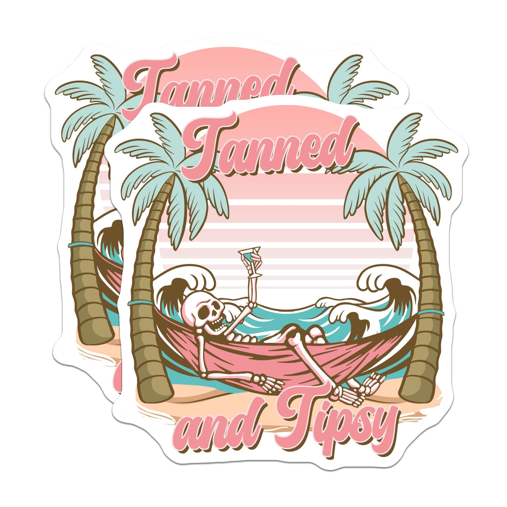 (2 Pack) Tanned and Tipsy Magnets - Skeleton Beach - Cocktail Palm Tree Magnets - 5" On Longest Side - Premium Magnet - for Cars, Refrigerators, Toolboxes, Lockers - Made in USA - MAG17347