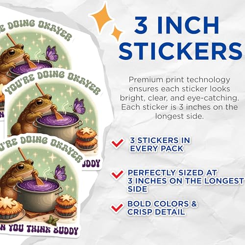 (3 Pack) Frog Cooking Decals - Inspirational Quote Sticker - Funny Kitchen Decals - 3 Inches On Longest Side - Easy Peel & Apply - Made in USA - 3MCS4714