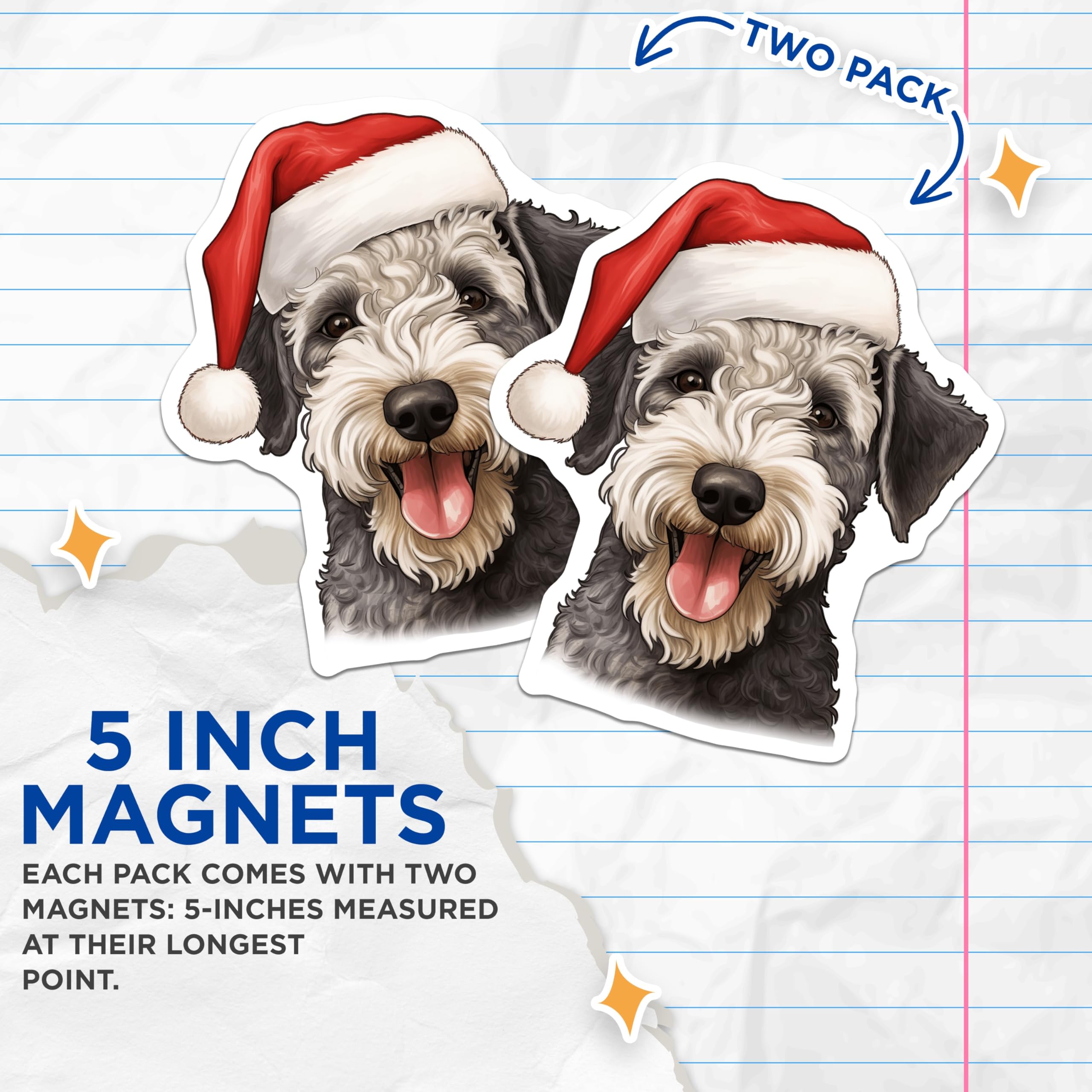 (2 Pack) Schnauzer Christmas Magnets - Santa Dog Holiday Decor - Dog Mom Fridge Magnets - 5 Inches On Longest Side - Thick Durable Magnet - Made in USA - MAG29842