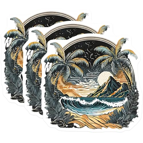 (3 Pack) Tropical Beach Decals - Palm Tree Sticker - Coastal Art Decals - 3 Inches On Longest Side - Easy Peel & Apply - Made in USA - 3MCS8020