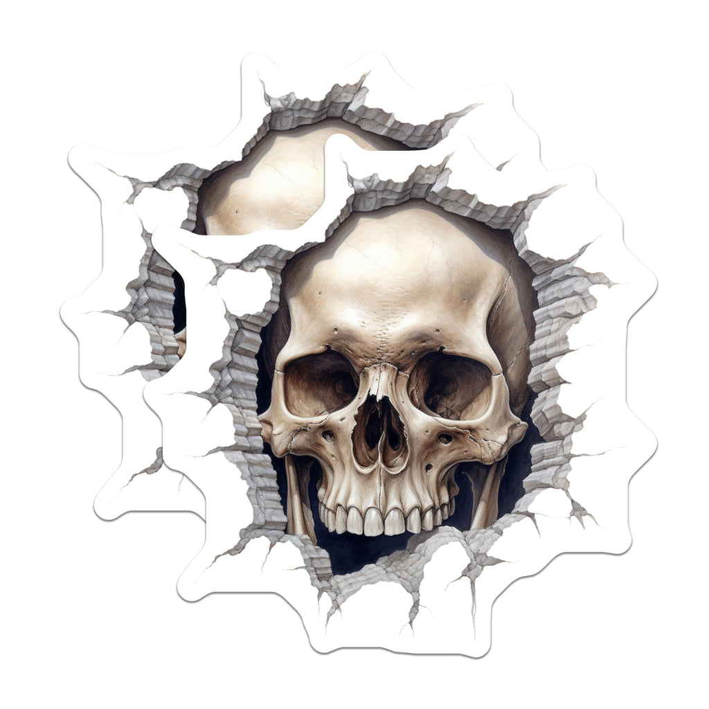 (2 Pack) Realistic Skull Magnets - Cracked Wall Illusion Art - Macabre Gothic Decor - Spooky Refrigerator Locker Display - 5 Inches On Longest Side - Thick Durable Magnet - Made in USA - MAG21438