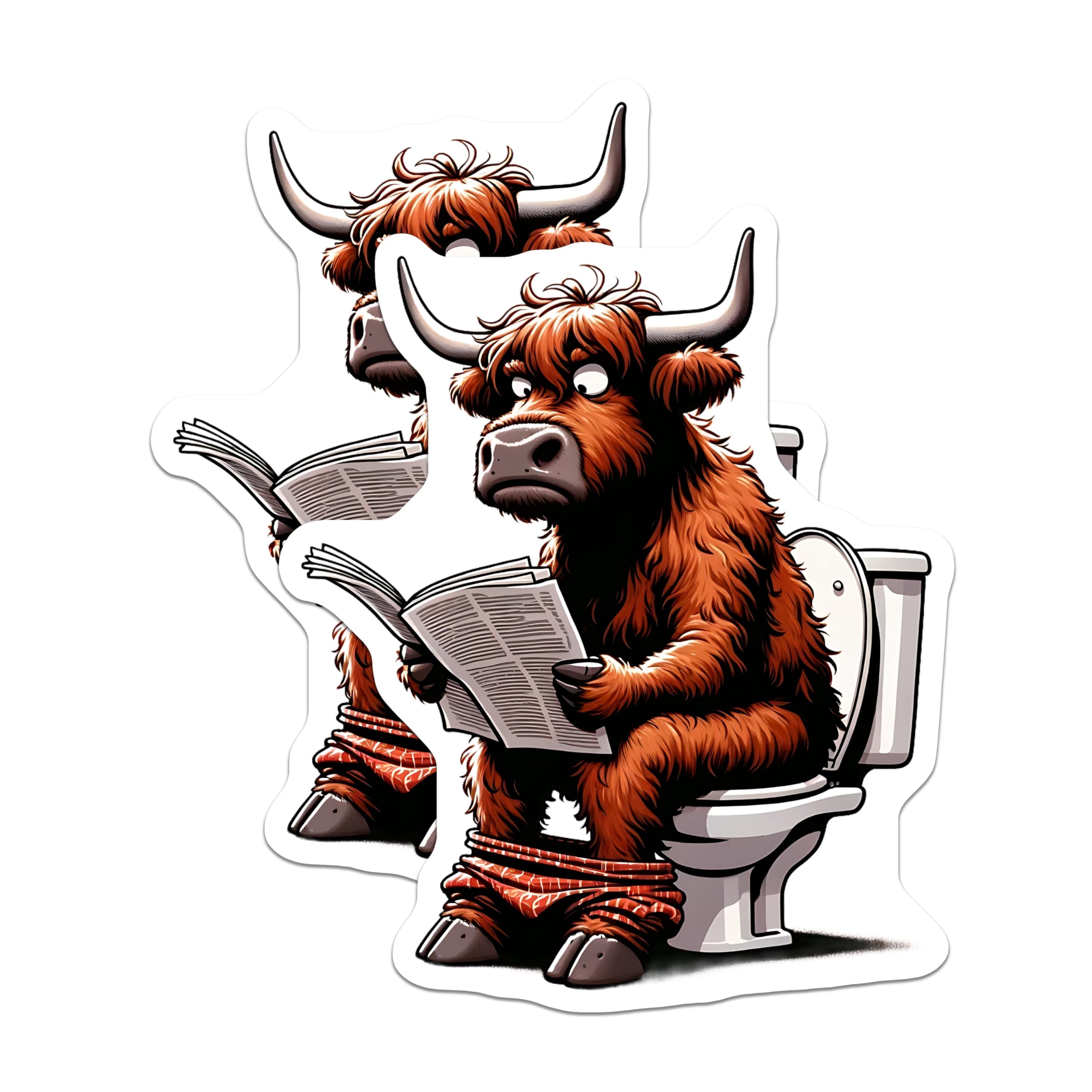 (2 Pack) Highland Cow Magnets - Funny Animal Magnets - Reading Newspaper - Bathroom Decor - 5" On Longest Side - Premium Magnet - for Cars, Refrigerators, Toolboxes, Lockers - Made in USA - MAG15209
